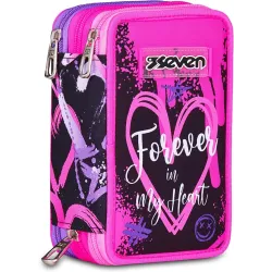 Seven Astuccio Scuola Elementare, 3 scomparti, Medie, con Matite, Pennarelli, Penne, 3 Zip