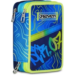 Seven Astuccio Scuola Elementare, 3 scomparti, Medie, con Matite, Pennarelli, Penne, 3 Zip