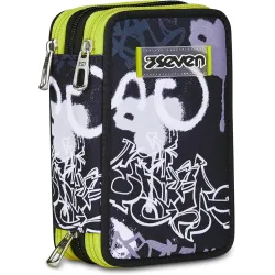 Seven Astuccio Scuola Elementare, 3 scomparti, Medie, con Matite, Pennarelli, Penne, 3 Zip