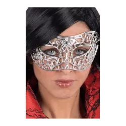 Maschera per travestimento di carnevale in plastica intagliata argento