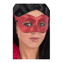 Maschera in plastica con glitter rossi per carnevale